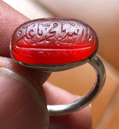 انگشتر عقیق یمنی با خط کهنه صفوی رکاب دست ساز